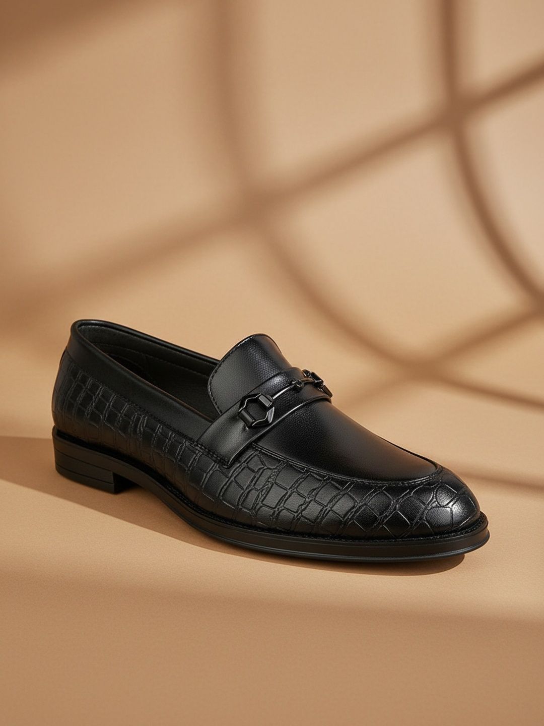 House of Pataudi Men Textured Toe Slip-On Loafers Formal Shoes