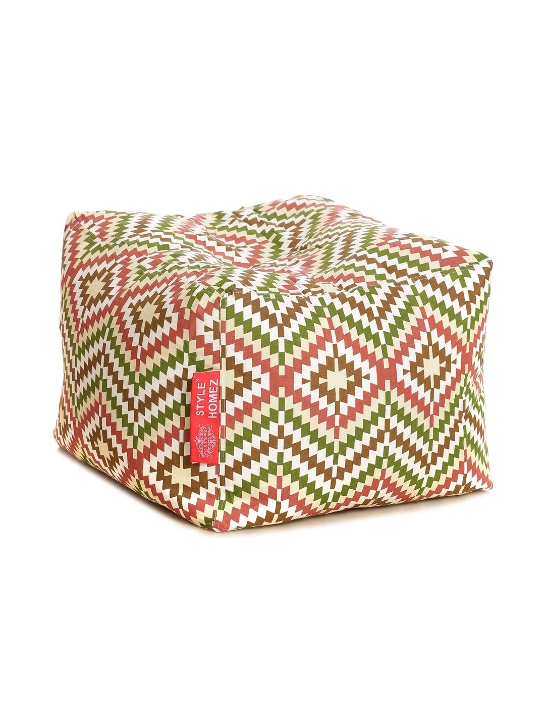Style Homez White & Yellow Printed Eco-Friendly Square Ottoman-image-2