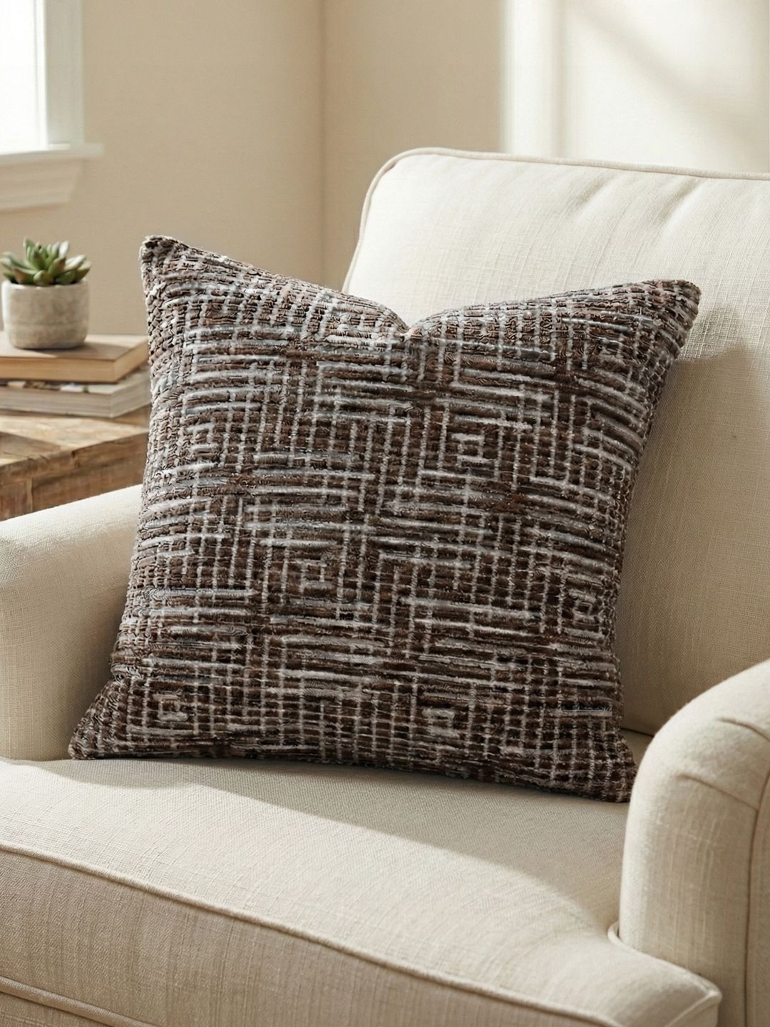 Kaleen India Brown Geometric Square Cushion Covers-picture-55