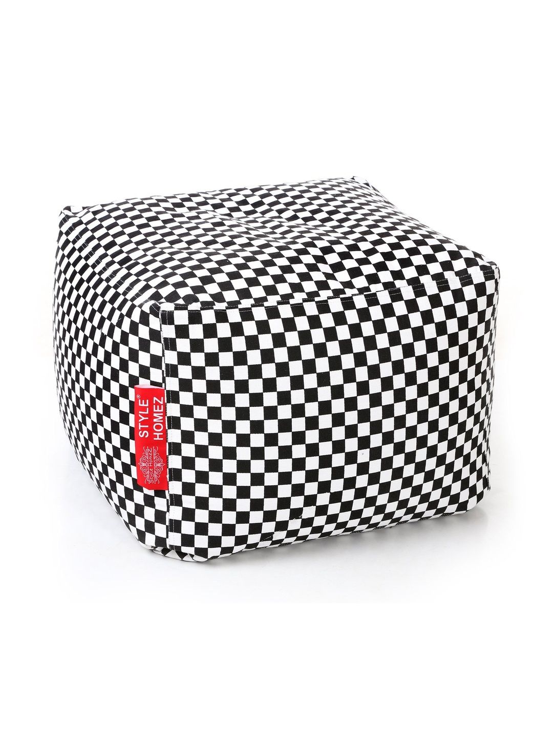 Style Homez White & Black Checked Eco-Friendly Square Ottoman-picture-26