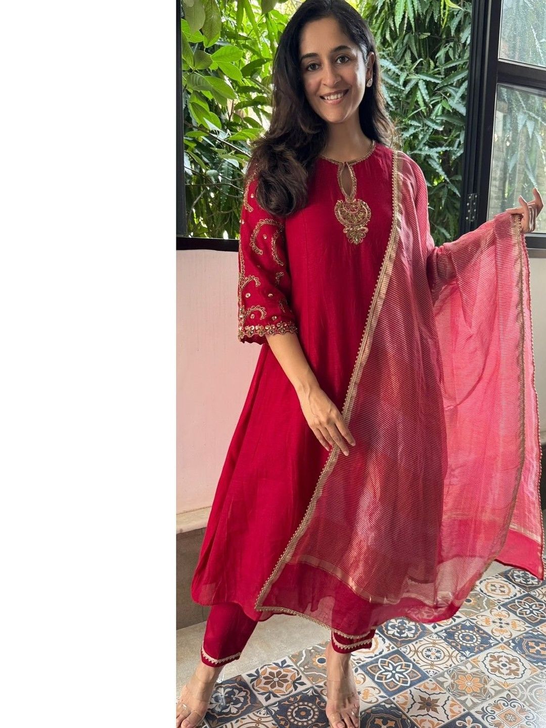 Growdamy Women Ethnic Motifs Embroidered Regular Sequinned Chanderi Silk Kurta with Trousers & With Dupatta-picture-35