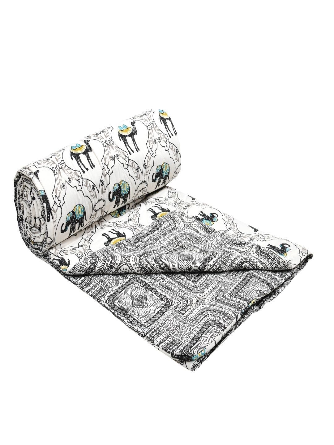 Sangria White & Black Printed Reversible 110 GSM AC Room Single Bed Dohar-image-9