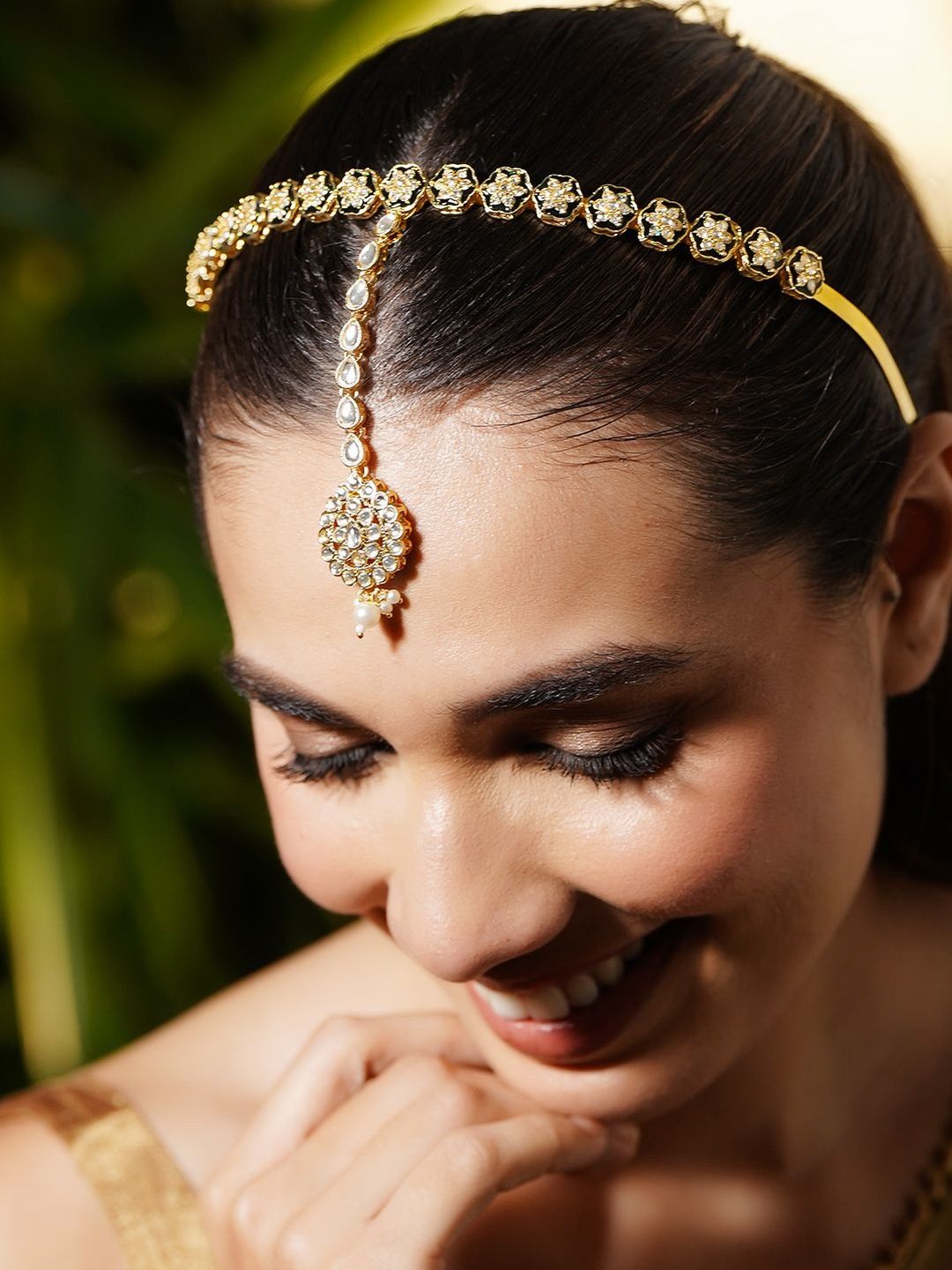 Rubans Brass Gold Plated Kundan Studded Pearls Beaded Traditional Hair Accessory-picture-44
