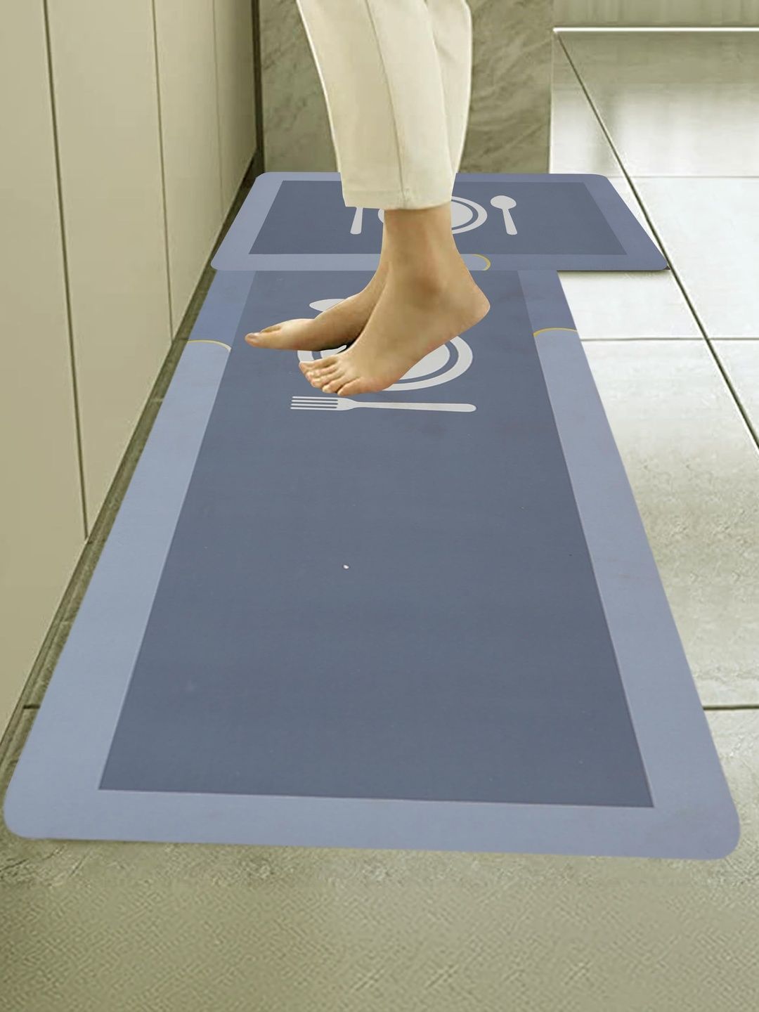 HomeCloud 2-Pcs Blue & Grey Printed Anti-Skid Floor Runner & Doormat-image-40