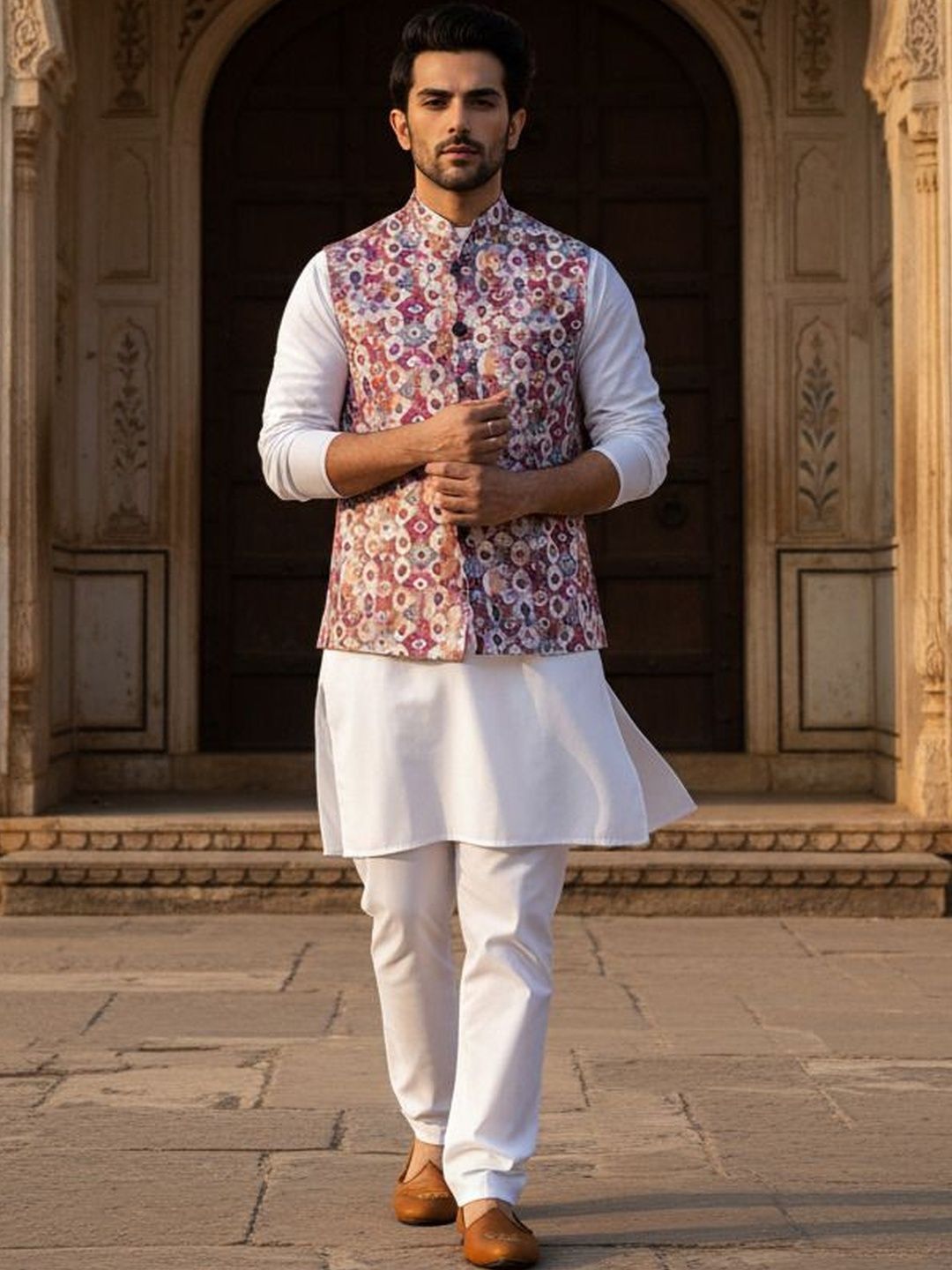 anouk Men's Ethnic Jacquard Regular Fit Nehru Jacket-picture-38