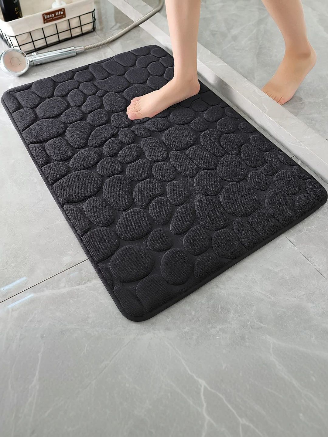 HomeCloud Black Textured Anti-Skid Memory Foam Bath Rug-image-16