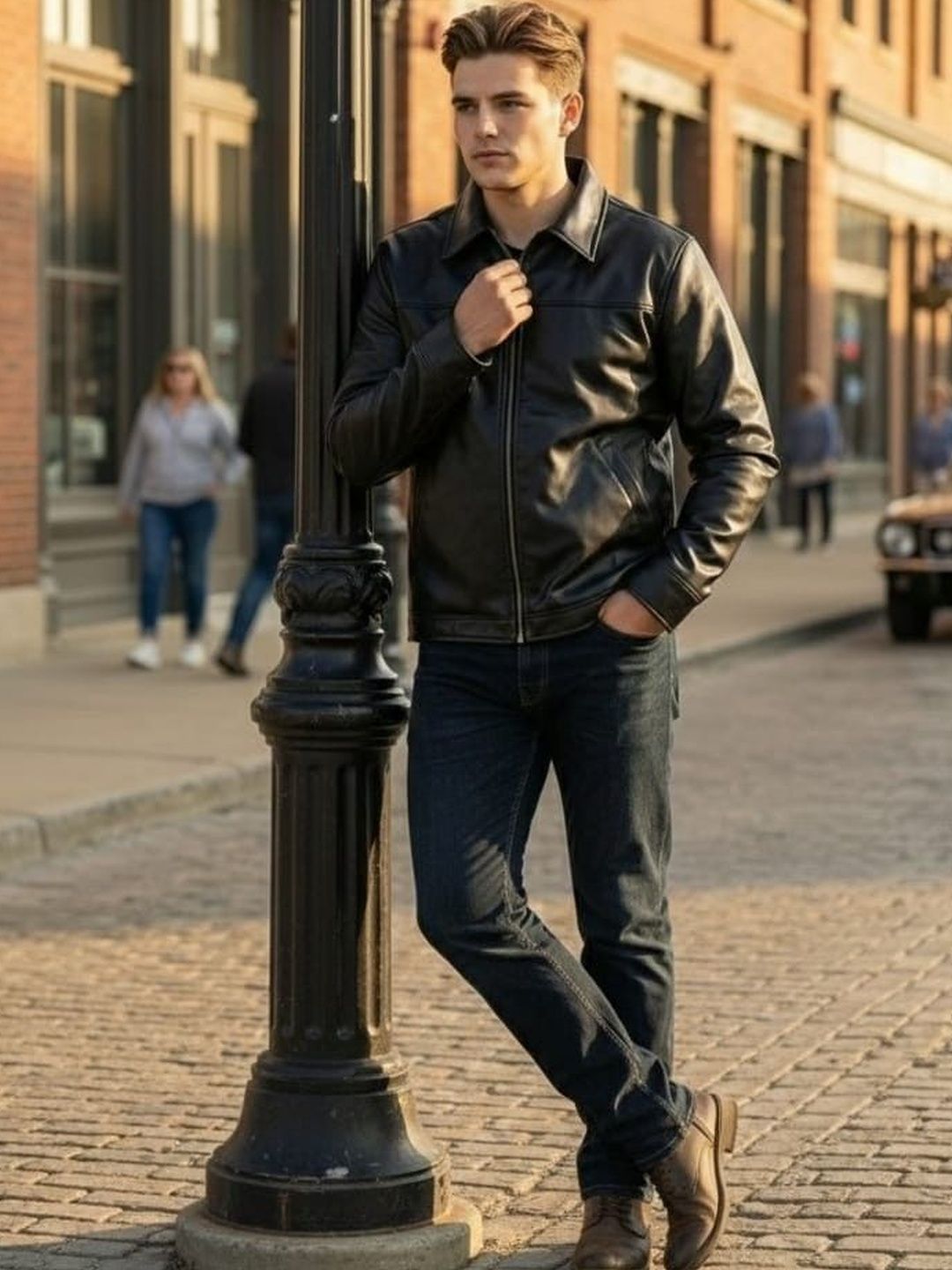 The Roadster Lifestyle Co Leather Spread Collar Biker Jacket