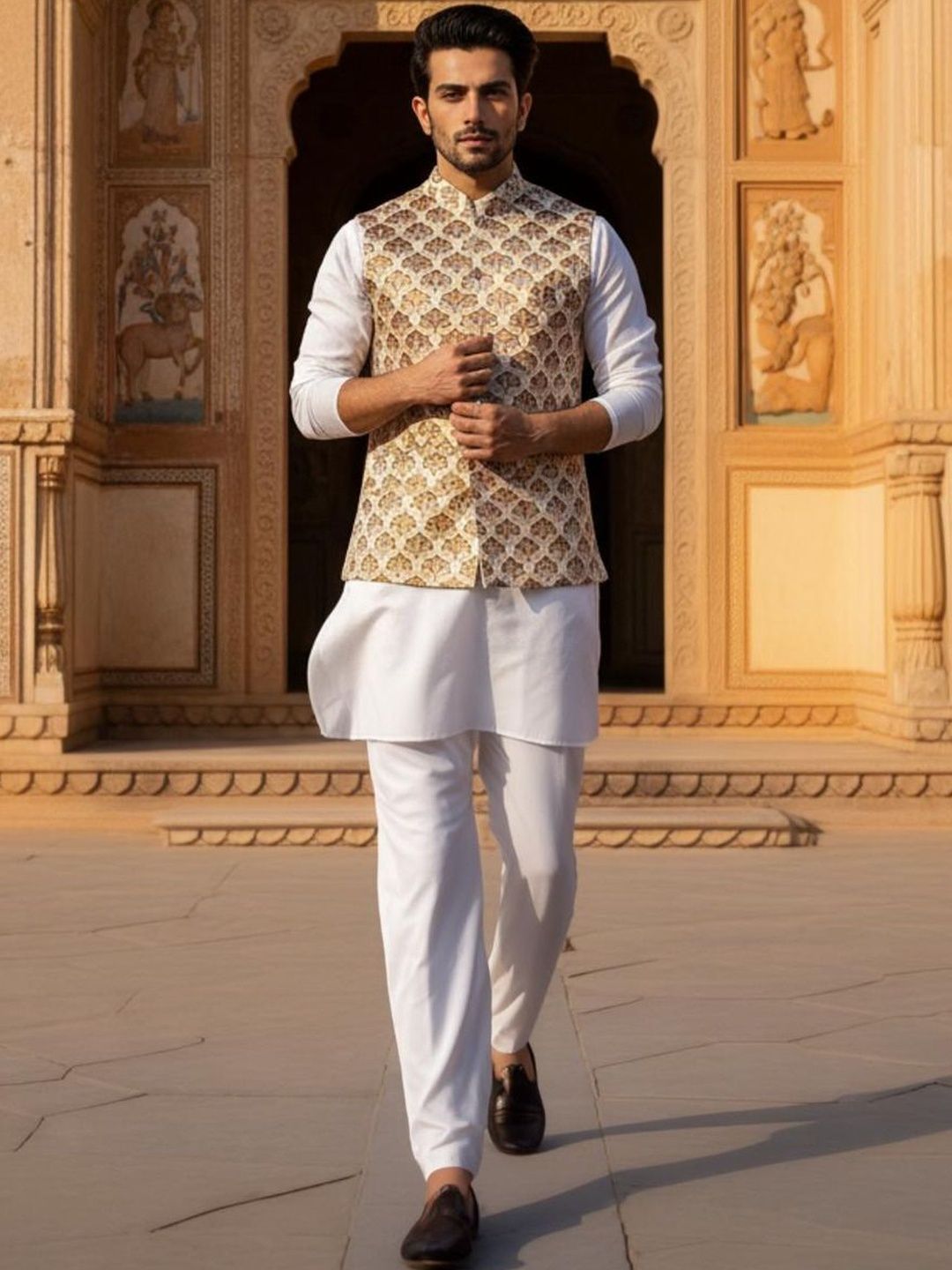 anouk Men's Ethnic Jacquard Regular Fit Nehru Jacket-picture-35