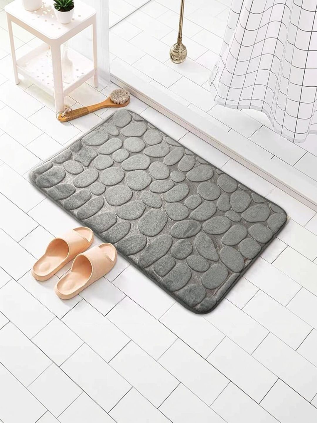 HomeCloud Grey Textured Anti-Skid Memory Foam Bath Rug-picture-39