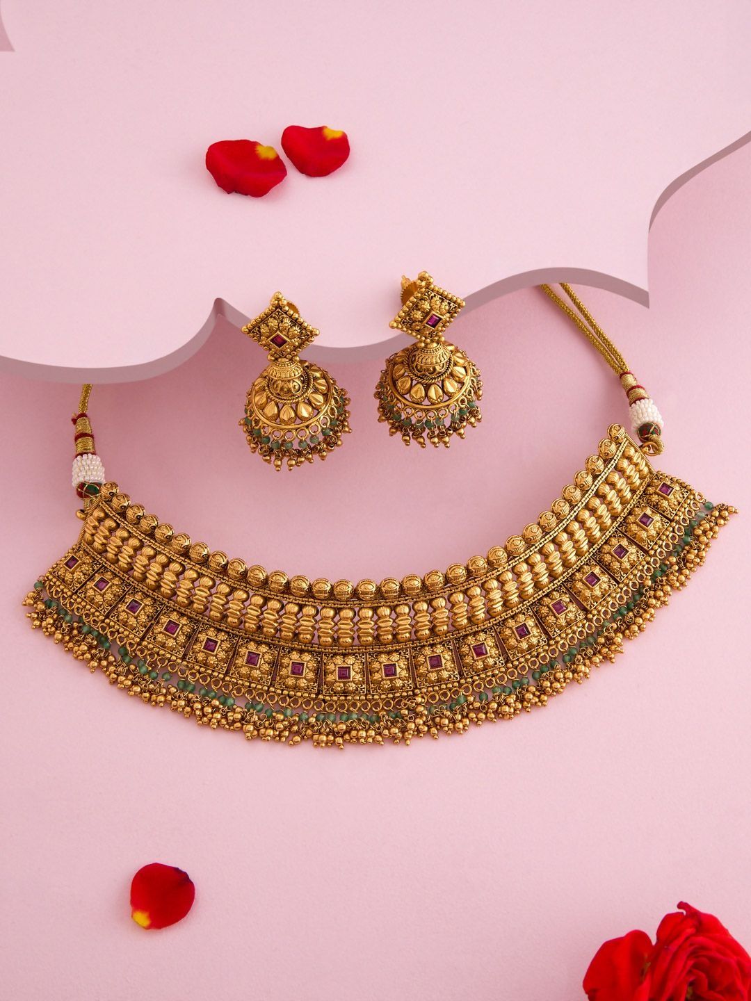Kushal's Fashion Jewellery Gold-Plated Stone-Studded Jewellery Set-picture-25