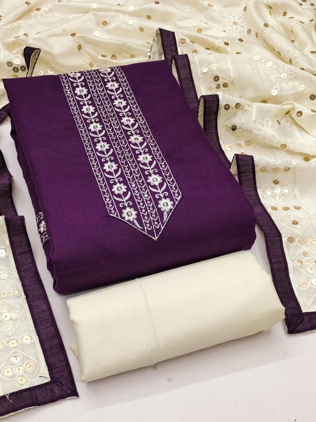 LeeliPeeri Designer Embroidered Pure Cotton Unstitched Dress Material-image-48