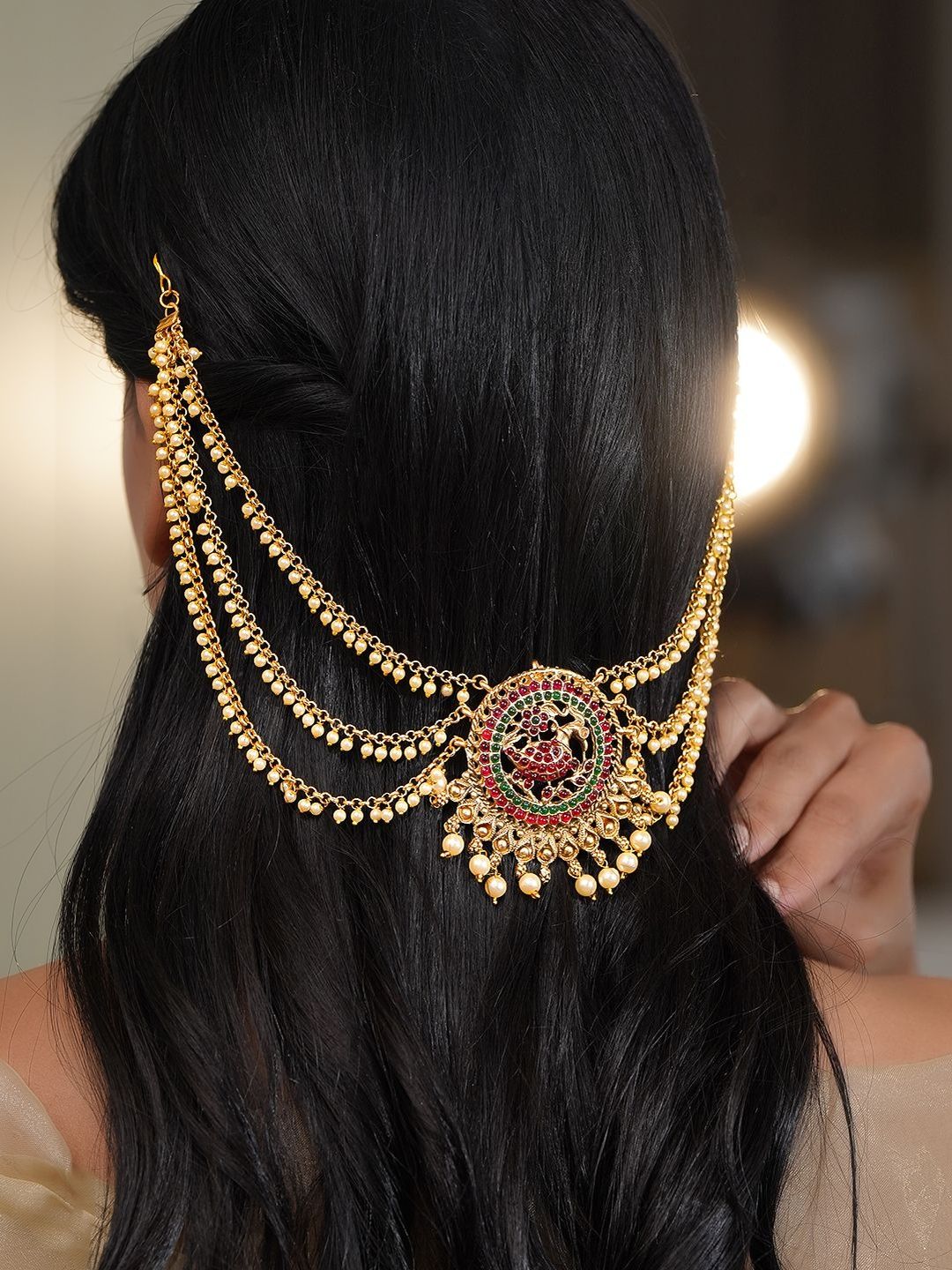 Rubans Brass Gold Plated Pearls Beaded Bridal Hair Accessory-picture-45