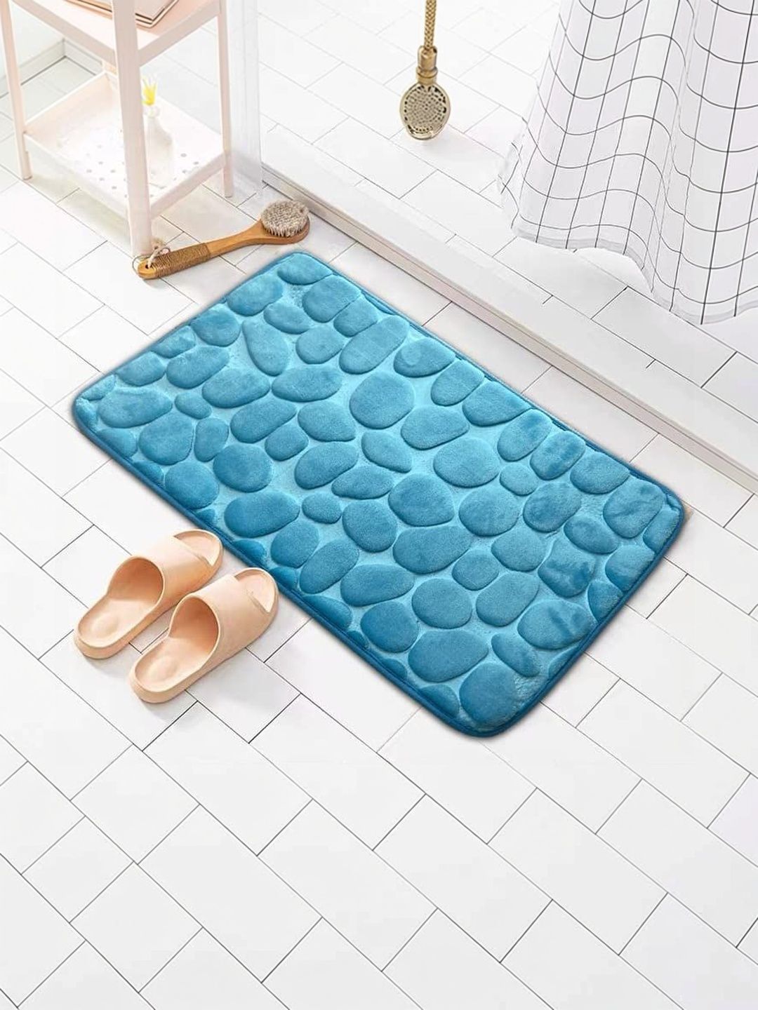 HomeCloud Blue Textured Anti-Skid Memory Foam Bath Rug-picture-43