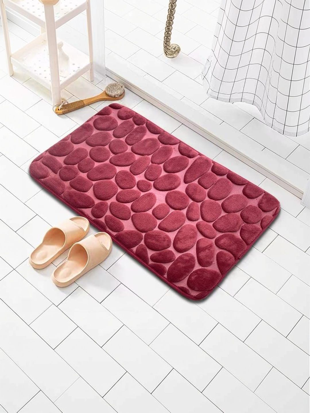 HomeCloud Maroon Textured Anti-Skid Memory Foam Bath Rug-picture-38