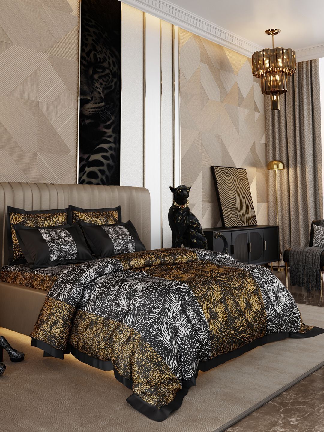 Stoa Paris Black & Yellow Solid Cotton King Comforter-image-39