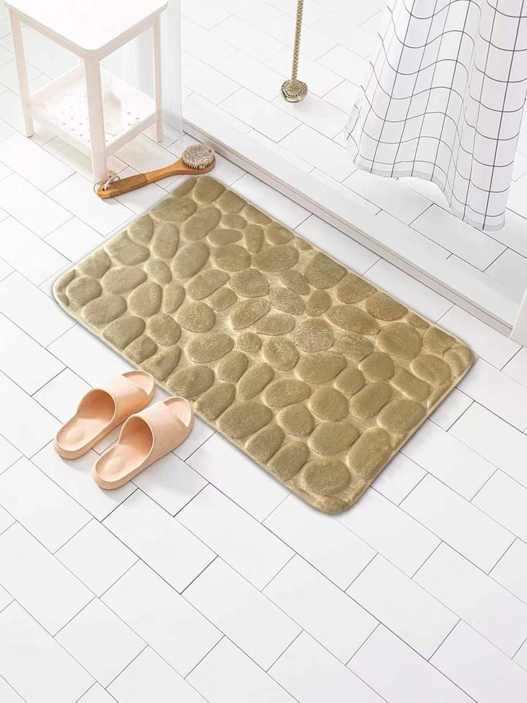 HomeCloud Beige Textured Anti-Skid Memory Foam Bath Rug-image-6