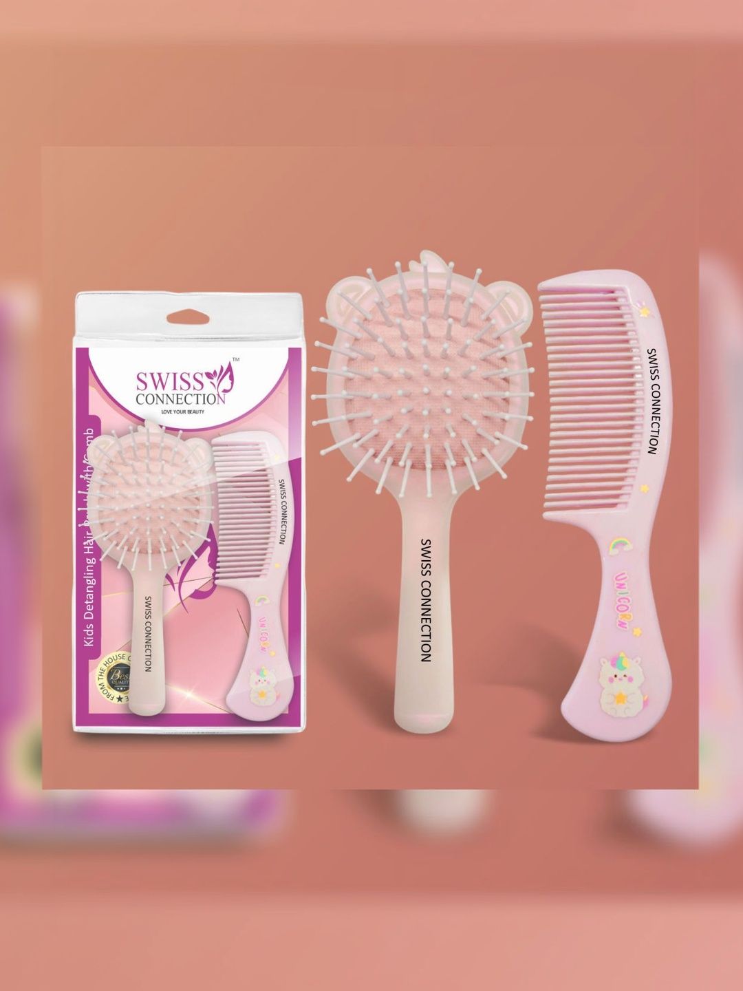 Swiss Connection Set Of 2 Soft Paddle Brush- Peach