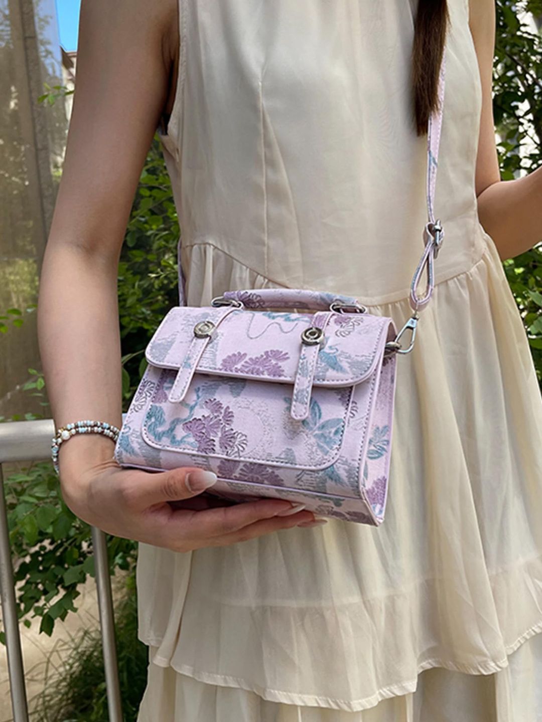 Santorini Floral Printed Leather Sling Bag-picture-32