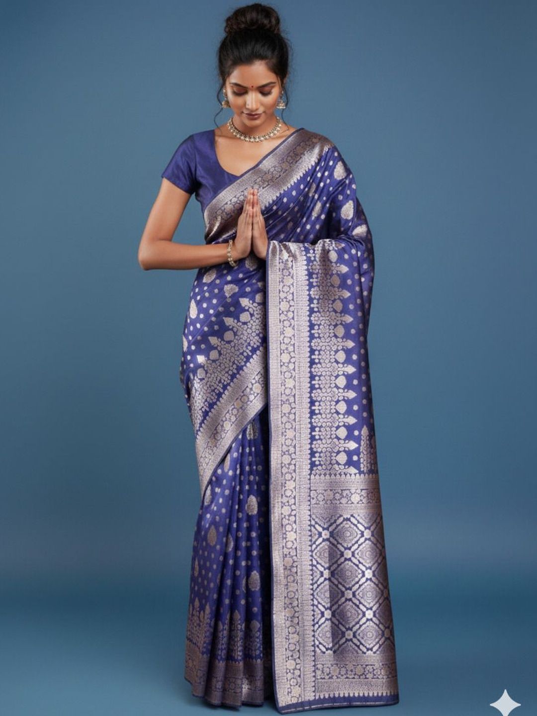 NIWAA Ethnic Motifs Zari Silk Blend Handloom Banarasi Saree-picture-16