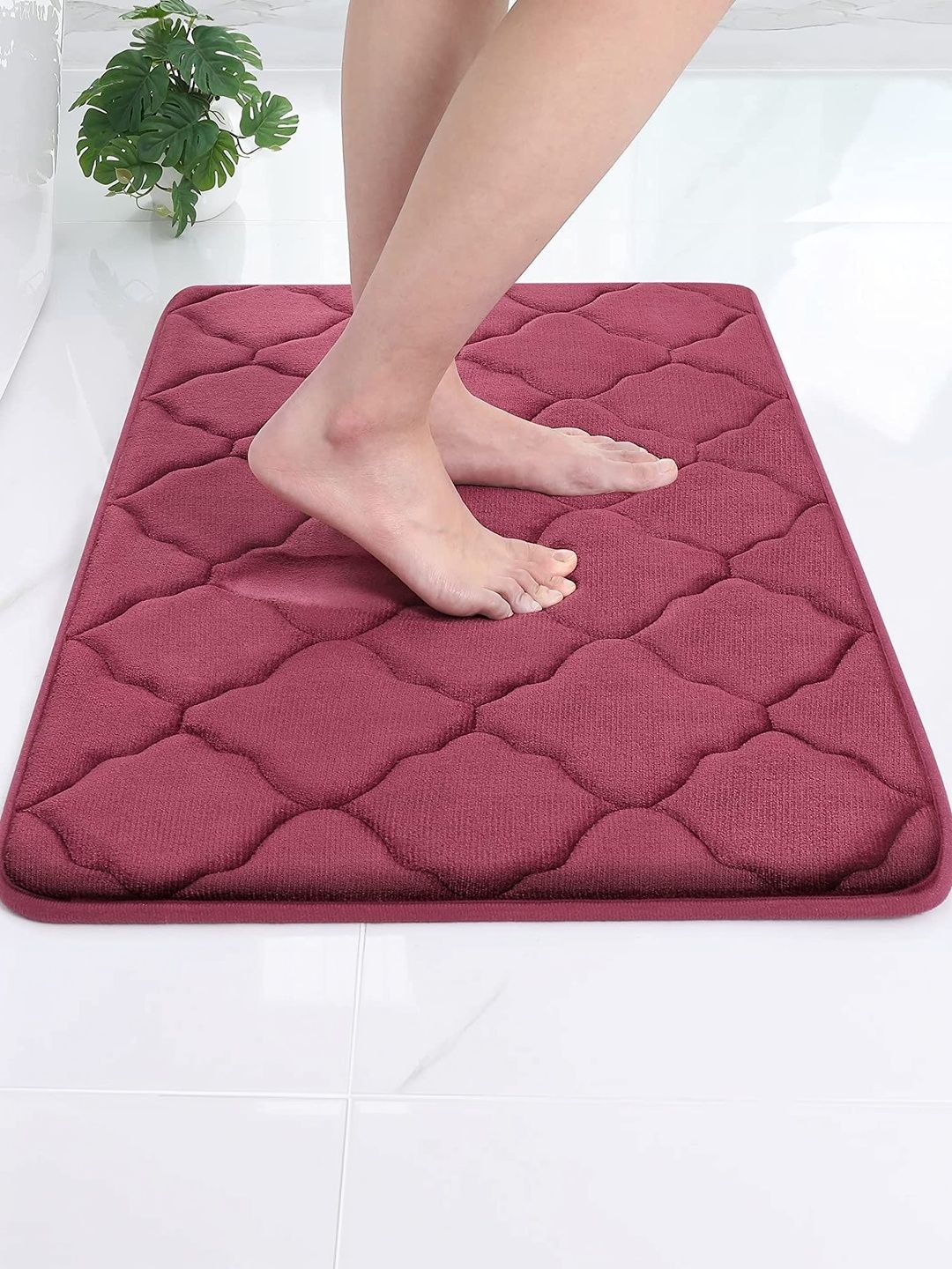 HomeCloud Maroon Textured Anti-Skid Memory Foam Bath Rug-picture-41