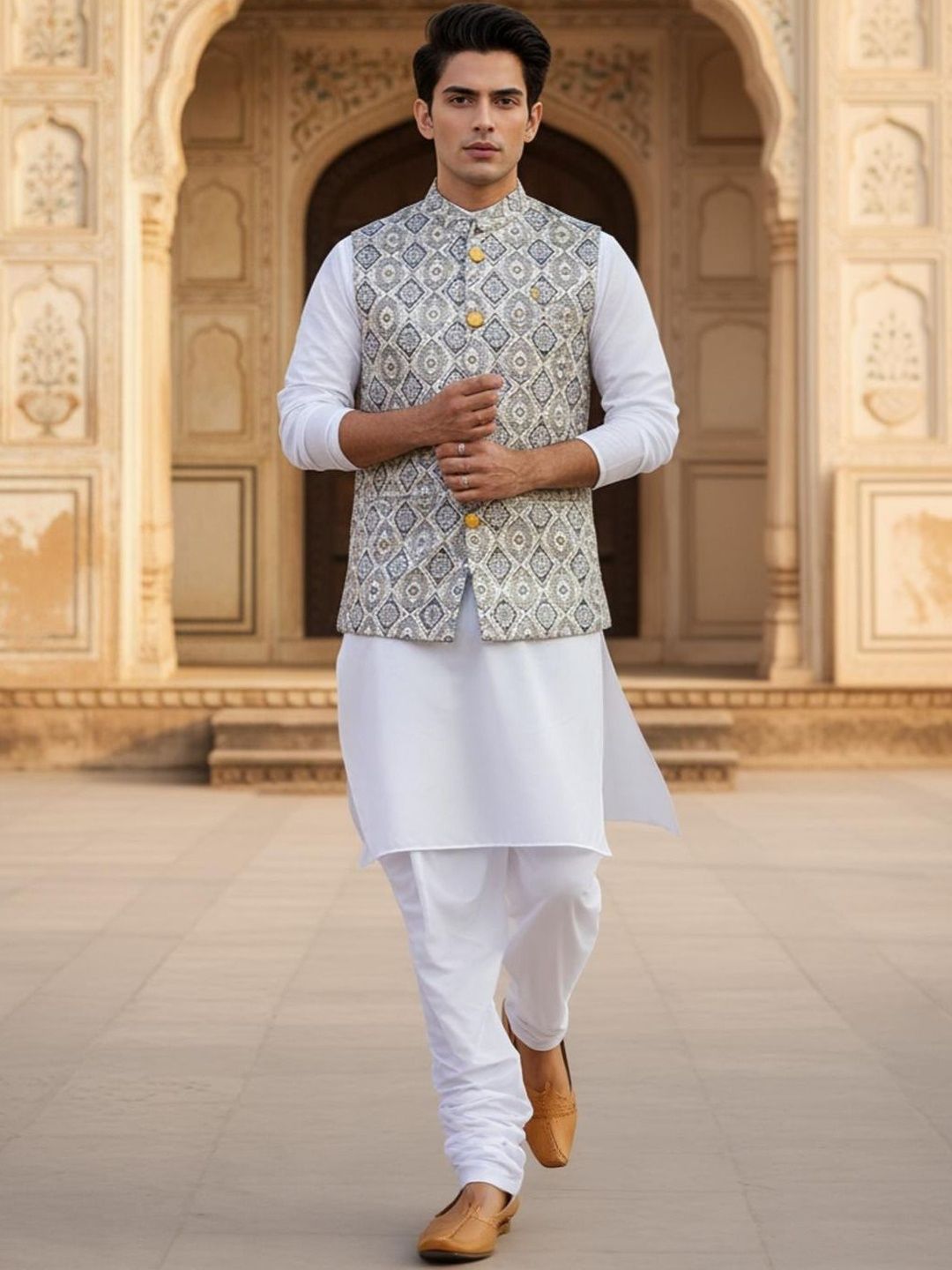 anouk Men's Ethnic Jacquard Regular Fit Nehru Jacket-picture-33