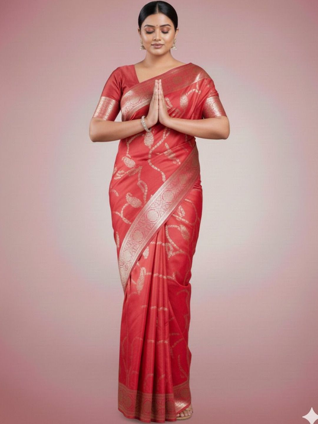 NIWAA Ethnic Motifs Zari Silk Blend Handloom Banarasi Saree-picture-15