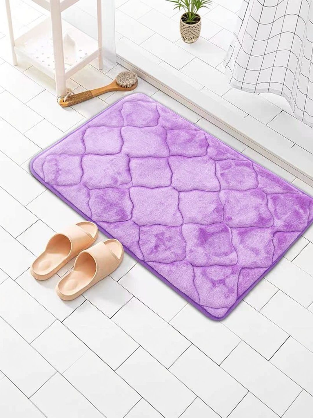 HomeCloud Purple Textured Anti-Skid Memory Foam Bath Rug-picture-42