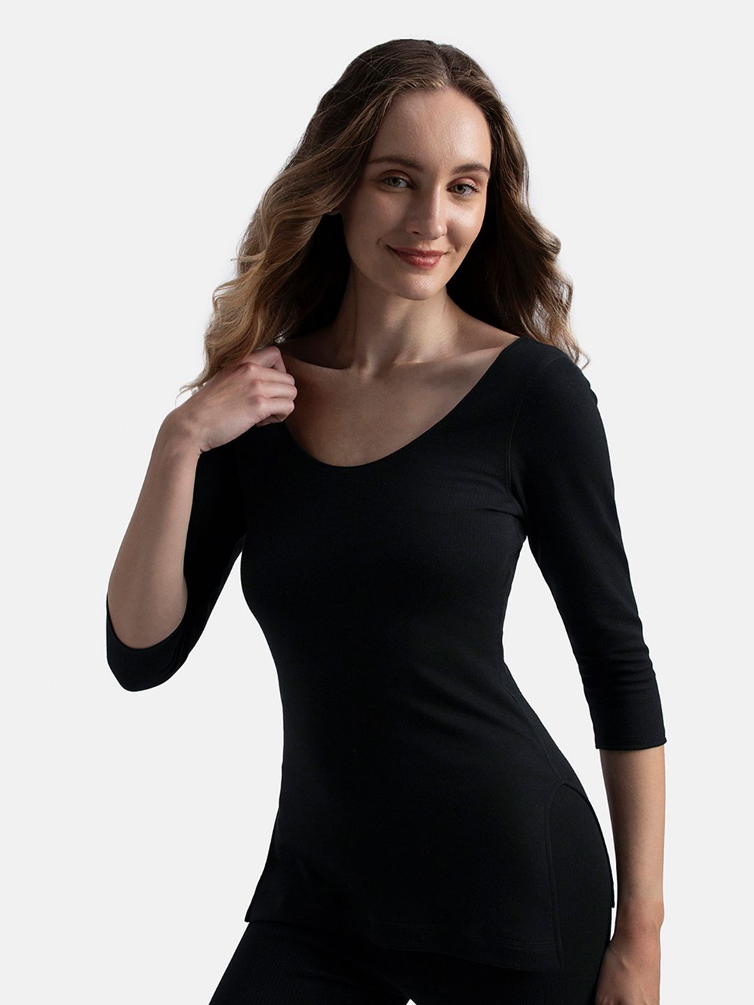 Jockey Super Combed Cotton Brushed Three Quarter Sleeve Round Neck Thermal Top - 2543