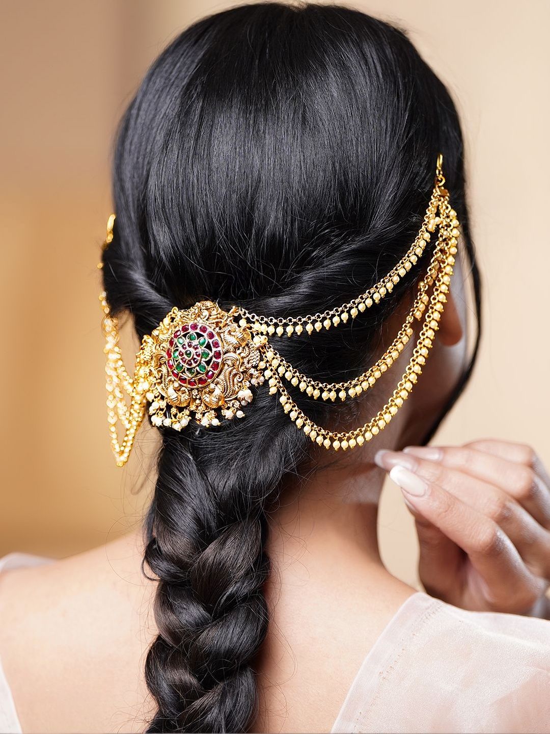 Rubans Brass Gold Plated Pearls Beaded Bridal Hair Accessory-picture-41