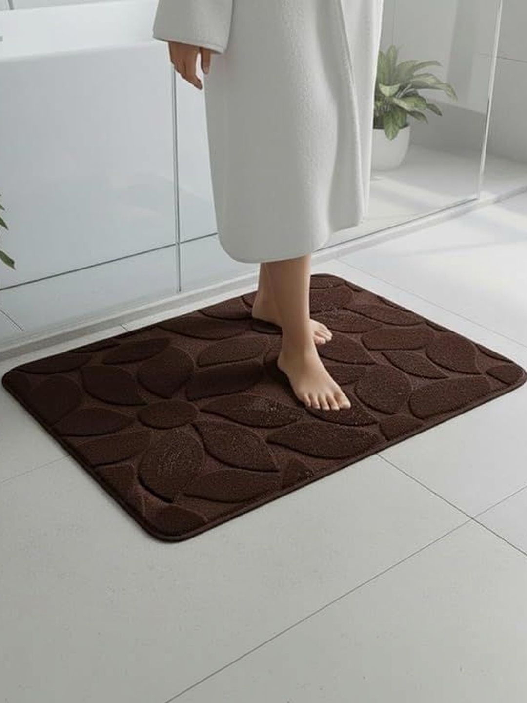 HomeCloud Brown Textured Anti-Skid Memory Foam Bath Rug-picture-35