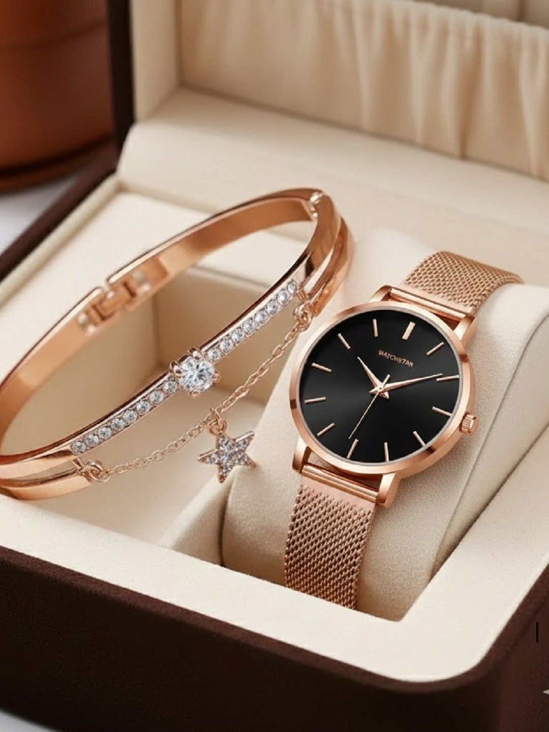 WATCHSTAR Women Dial & Stainless Steel Bracelet Style Straps Analogue Watch Heavy rizly Blk&star BraceletW-picture-31