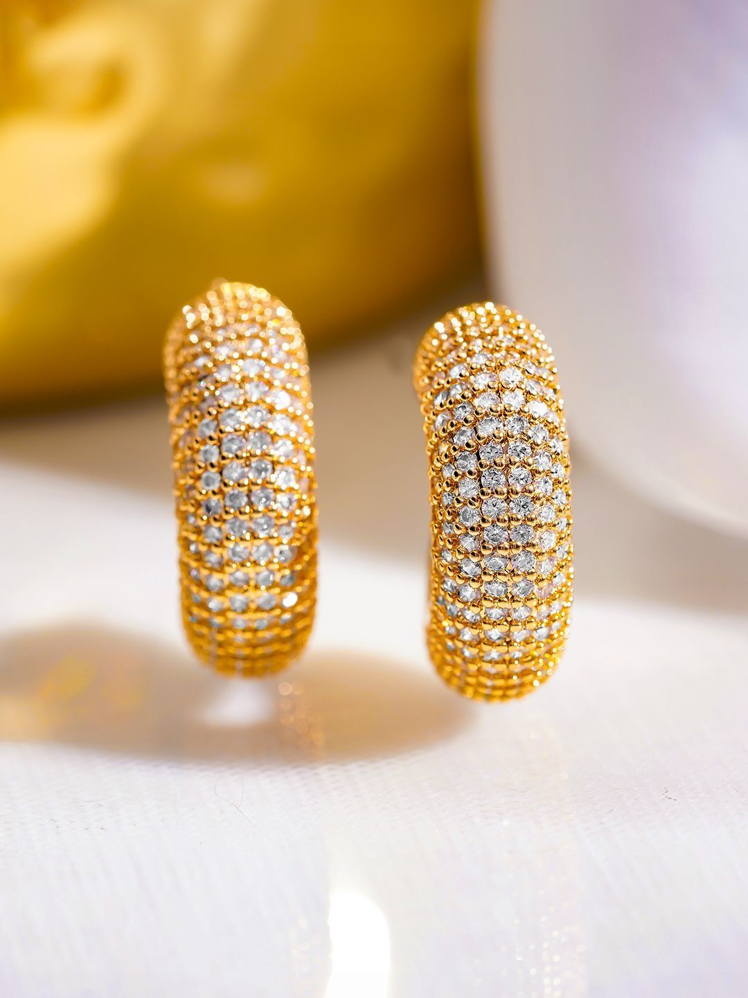 Rubans 18K Gold Plated Brass Cubic Zirconia Studded Pave Hoop Earrings-picture-44