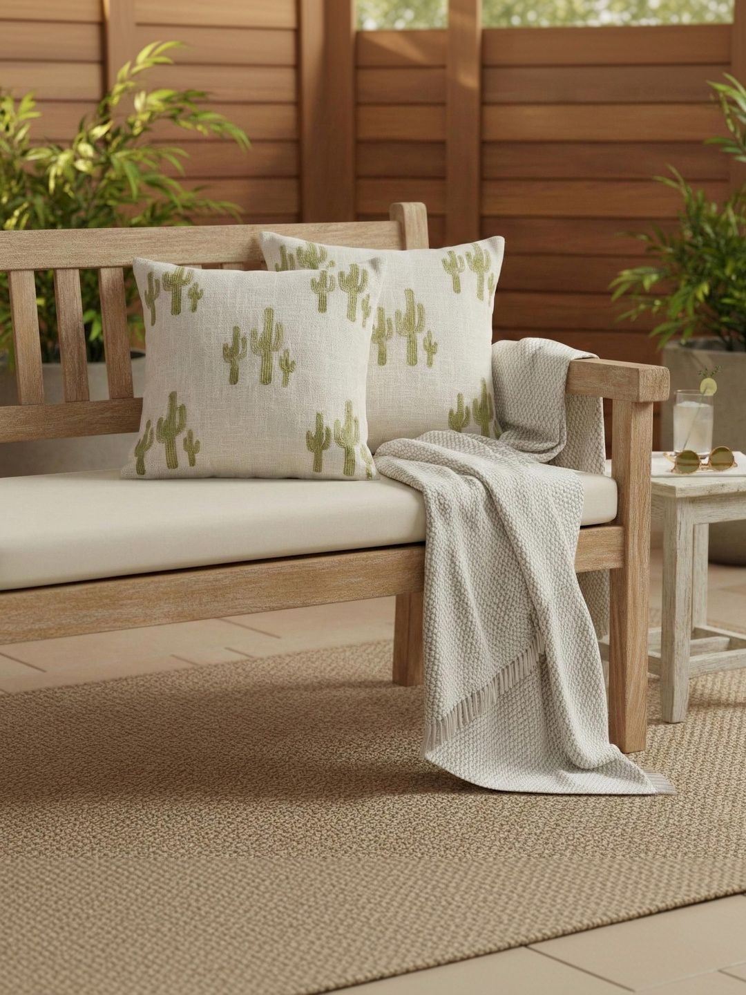 DMAASA White & Green Set of 2 Square Cushion Covers-image-5