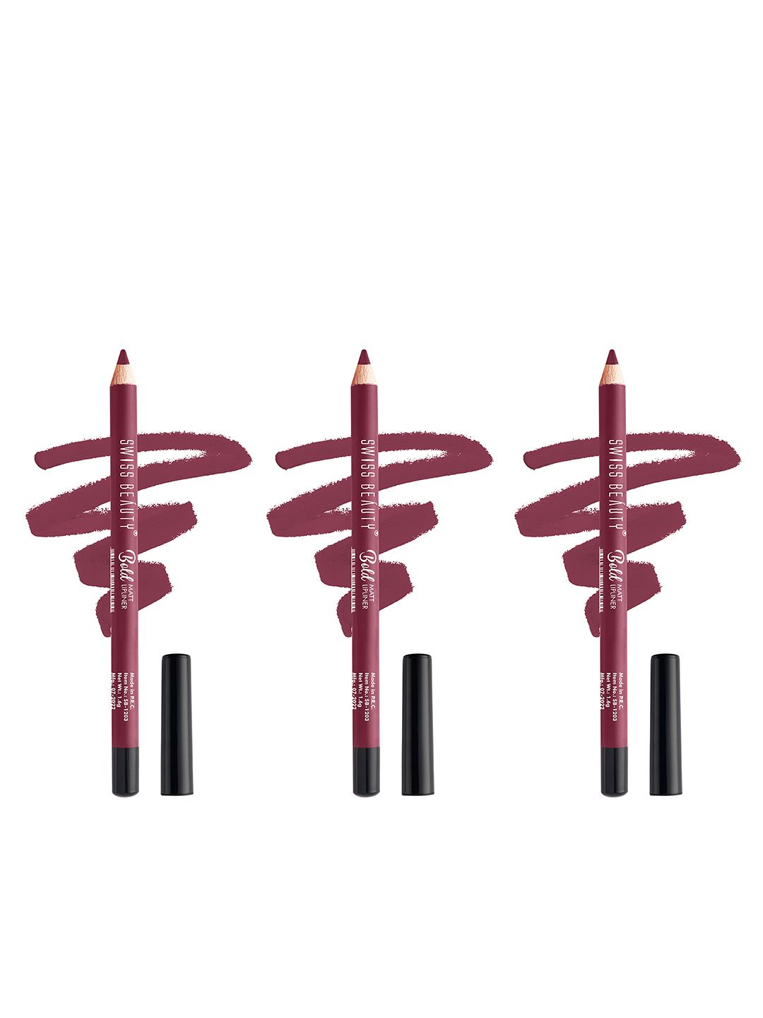 SWISS BEAUTY Pack of 3 Bold Matt Long Lasting Matte Finish Lip Liner Pencil - Purple 11-picture-24