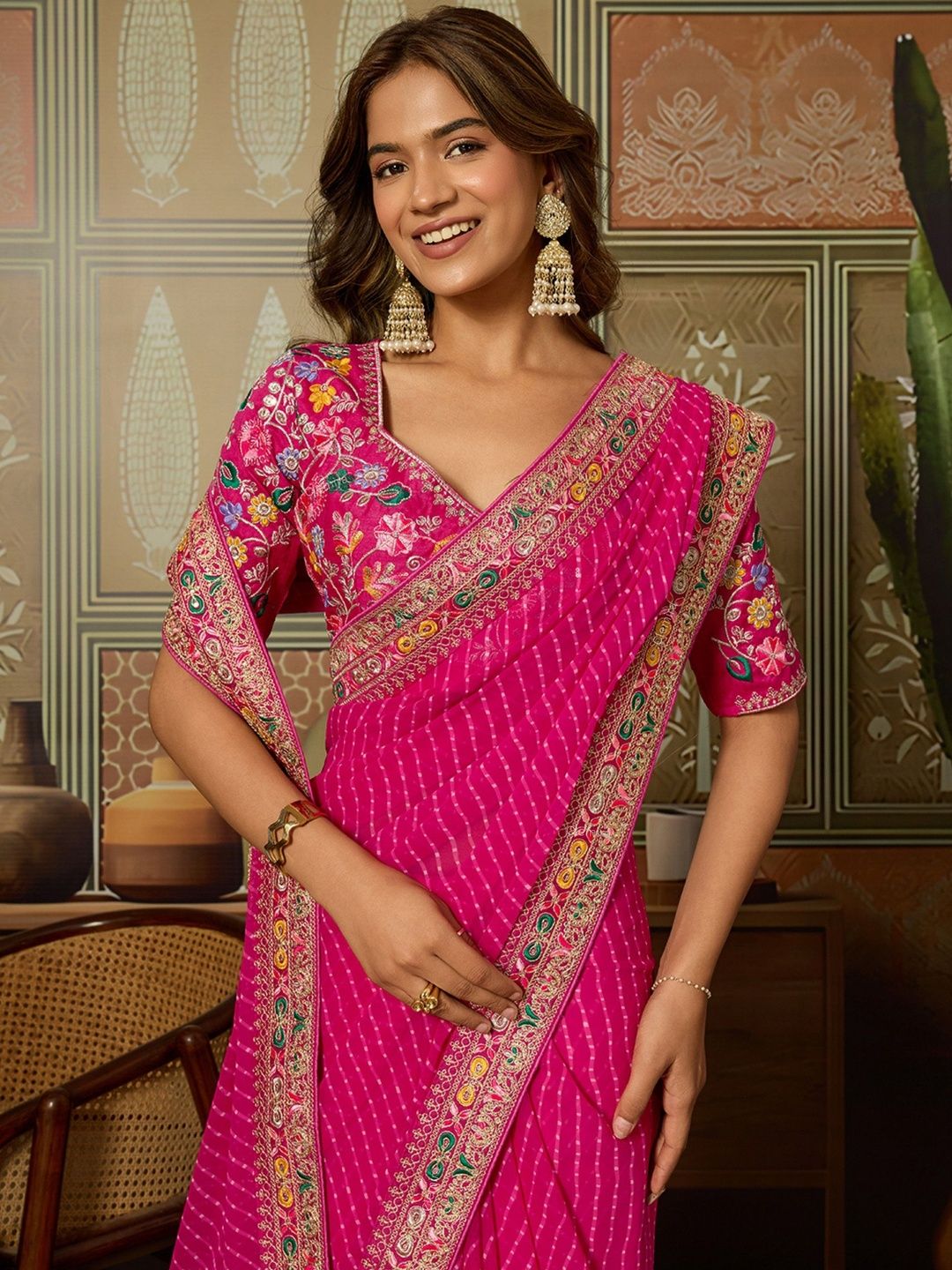DIVASTRI Leheriya Embroidered Pure Georgette Leheriya Saree-picture-33