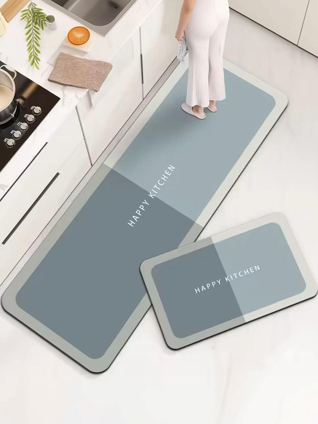 HomeCloud 2-Pcs Blue & Grey Printed Anti-Skid Floor Runner & Doormat-image-42