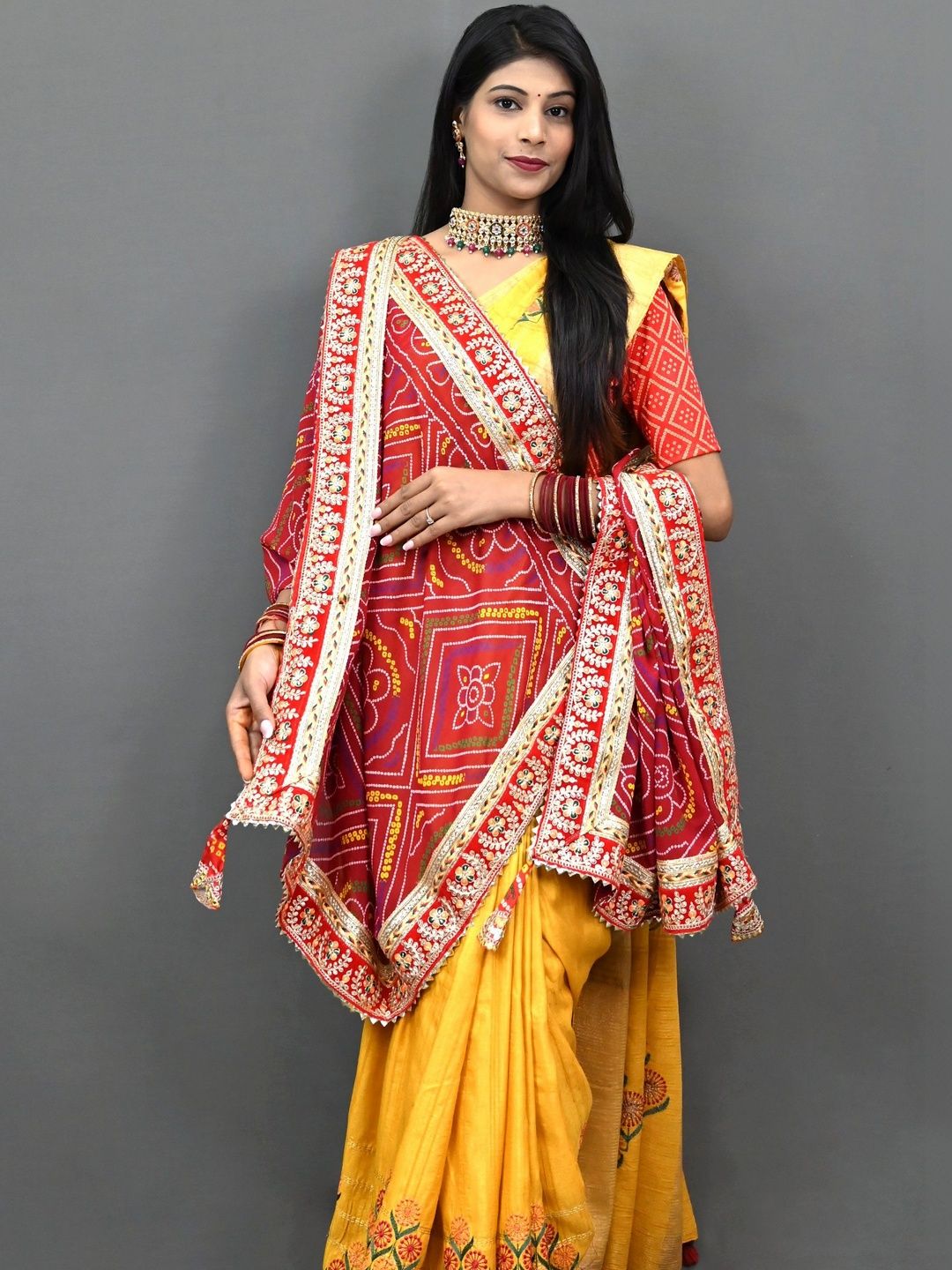 Ranisatiya creation Red Bandhani Printed Dupatta
