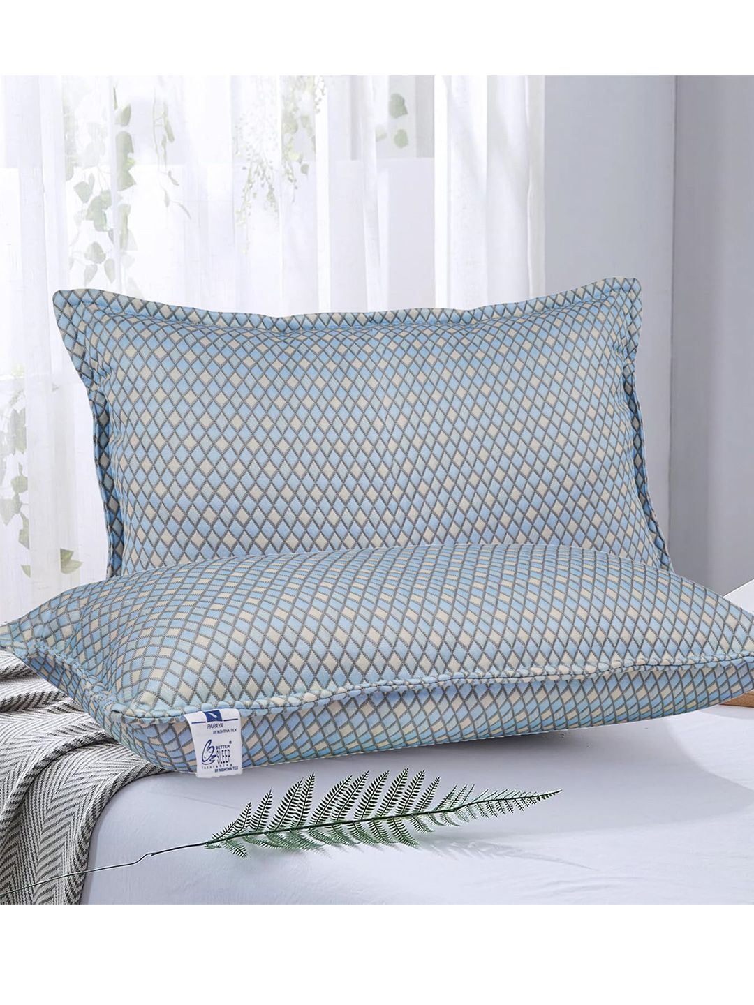 PAPAYA Blue Set of 2 Fibre Filled Polycotton Ultra Soft Sleep Pillow-picture-10