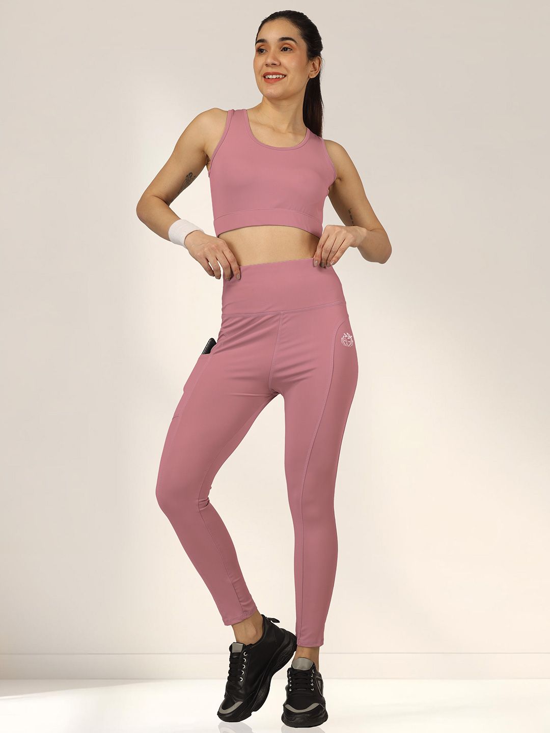 POOJARAN SAREE Round Neck Sleeveless Sports Bra With Tights-picture-16