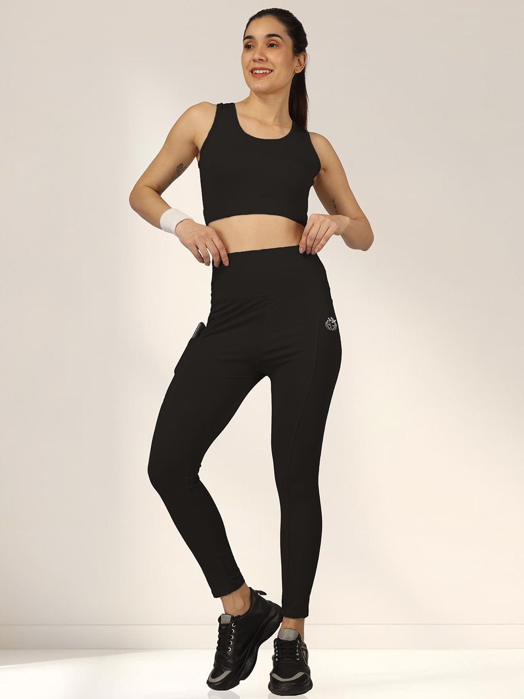 POOJARAN SAREE Round Neck Sleeveless Sports Bra With Tights-picture-40