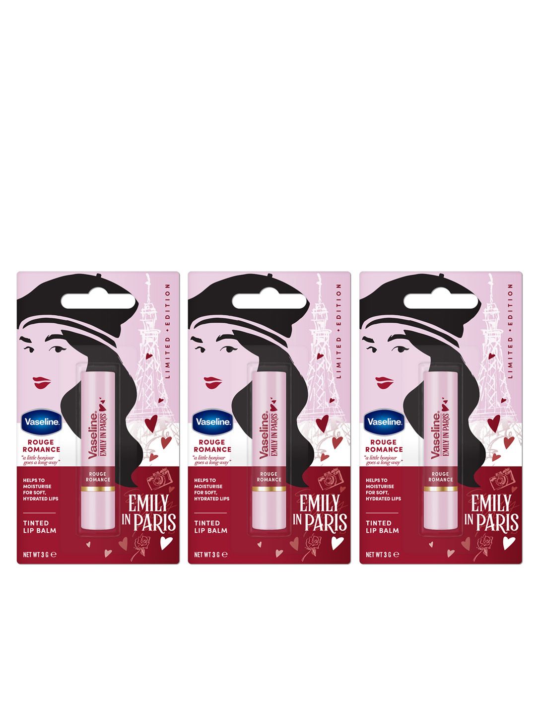 Vaseline Set of 3 Emily in Paris Limited Edition Lip Balm Stick 3g Each - Rouge Romance-image-11