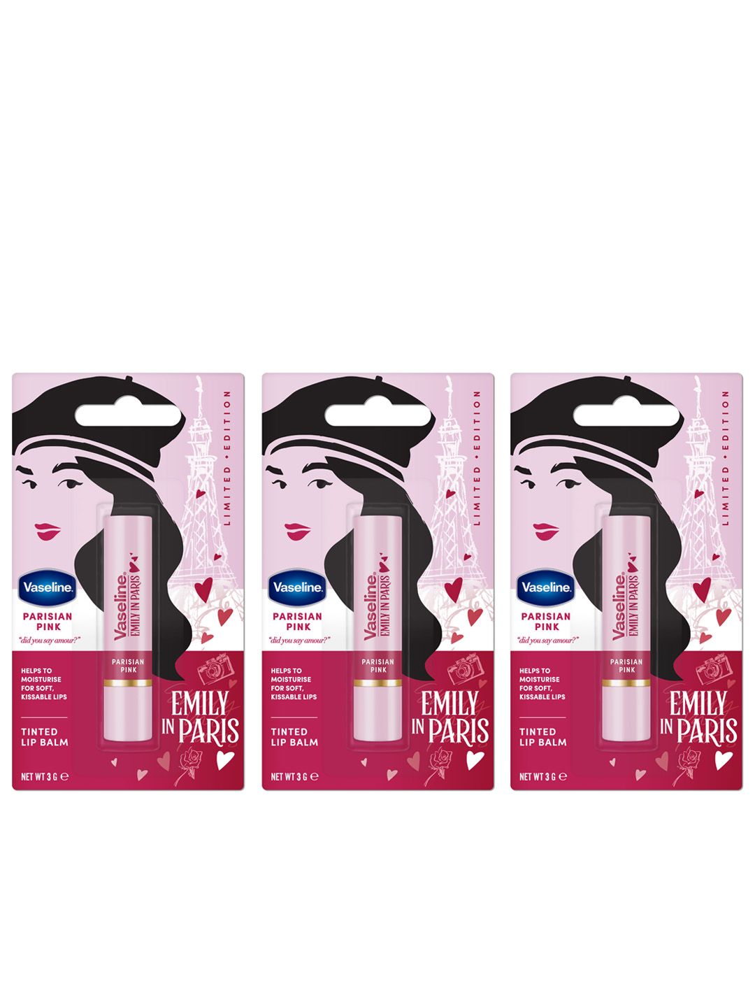 Vaseline Set of 3 Emily in Paris Limited Edition Tinted Lip Balm 3g Each- Parisian Pink-picture-33
