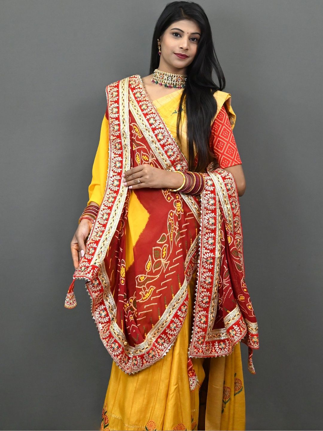 Ranisatiya creation Yellow & Red Bandhani Printed Dupatta-picture-14