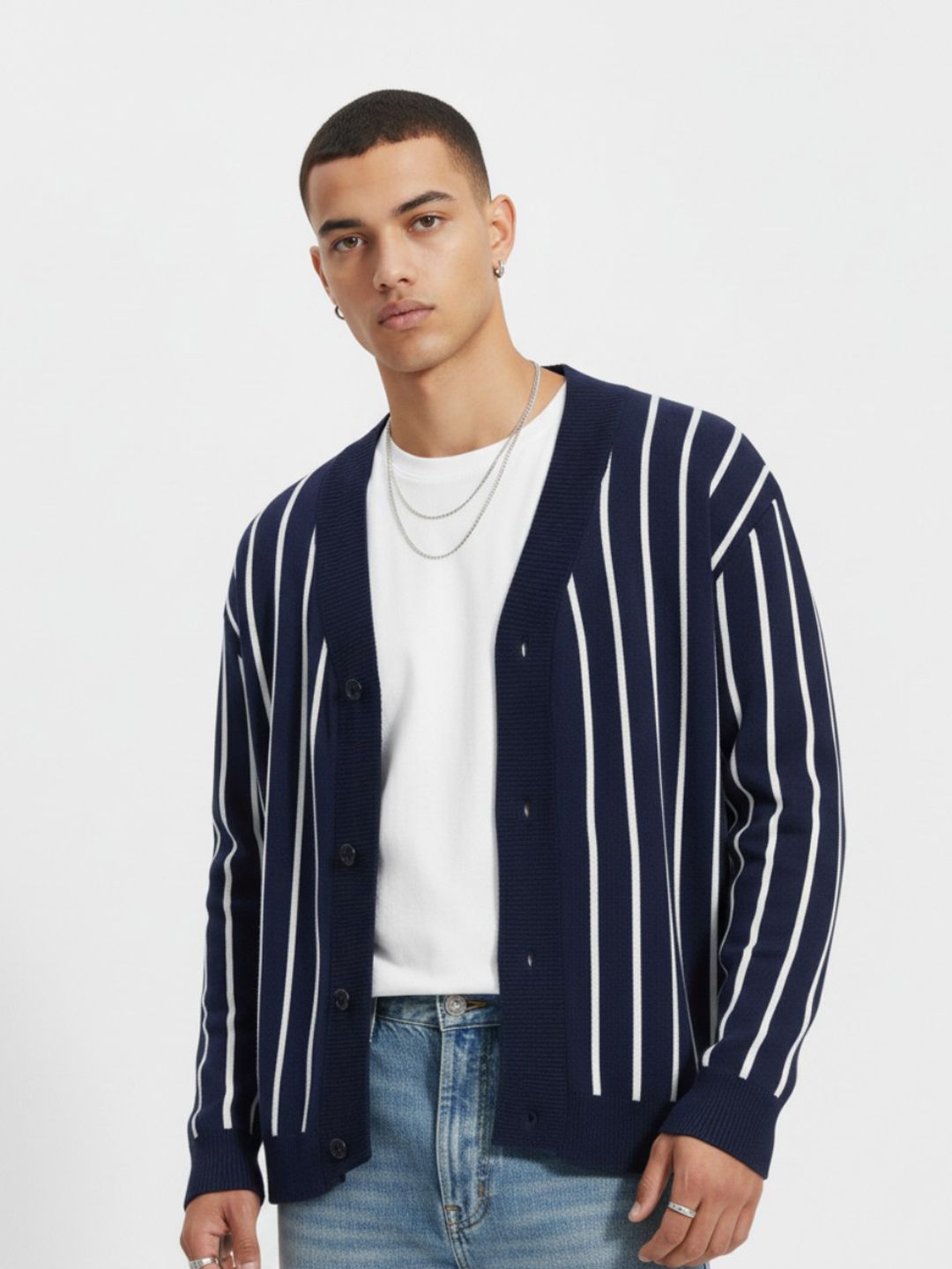 glitchez Self Striped V-Neck Cardigan-picture-18