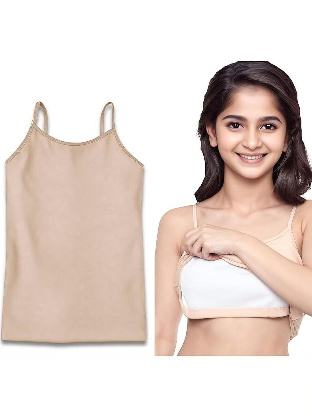 kikwit Beige Solid Lightly Padded Camisoles-picture-6