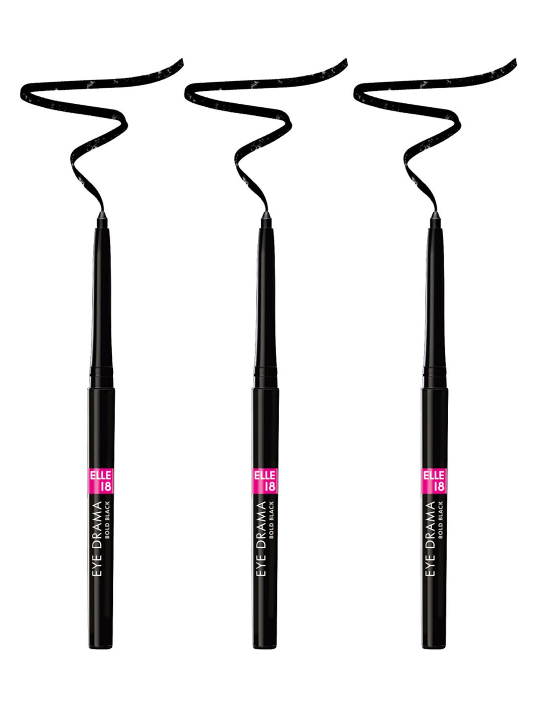 ELLE 18 3Pc Eye Drama Smudgeproof Long-Wear Kajal With Deep Pigment 0.35g each- Deep Black-image-6