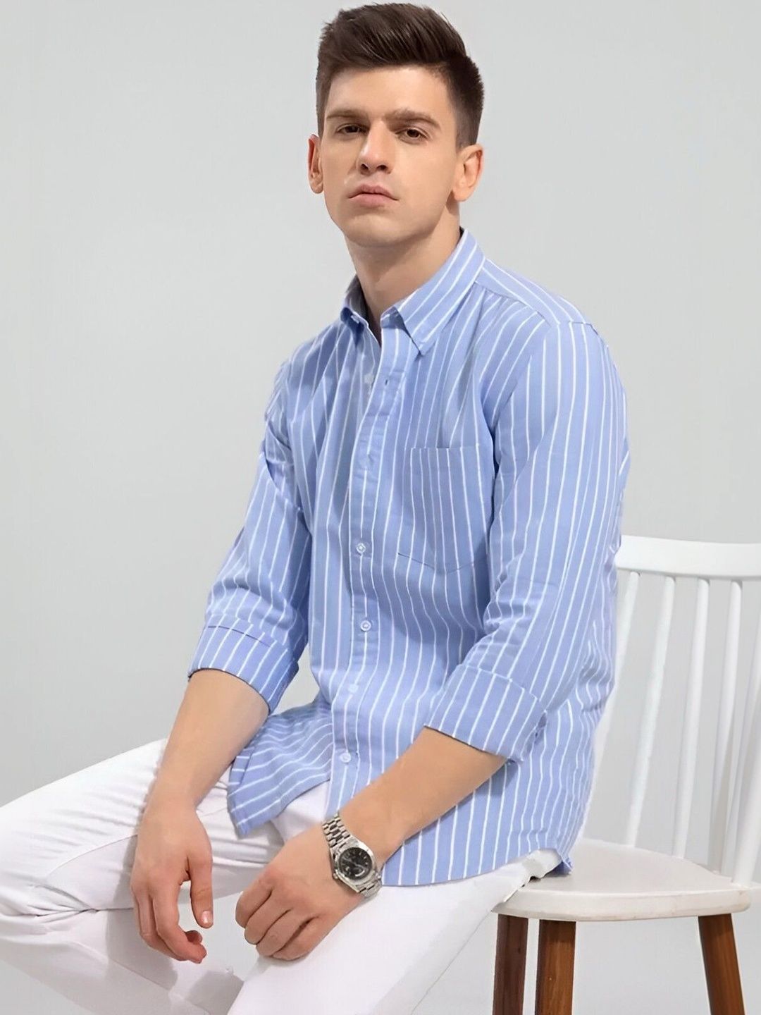RODEIZ Men Comfort Slim Fit Striped Casual Shirt-picture-39