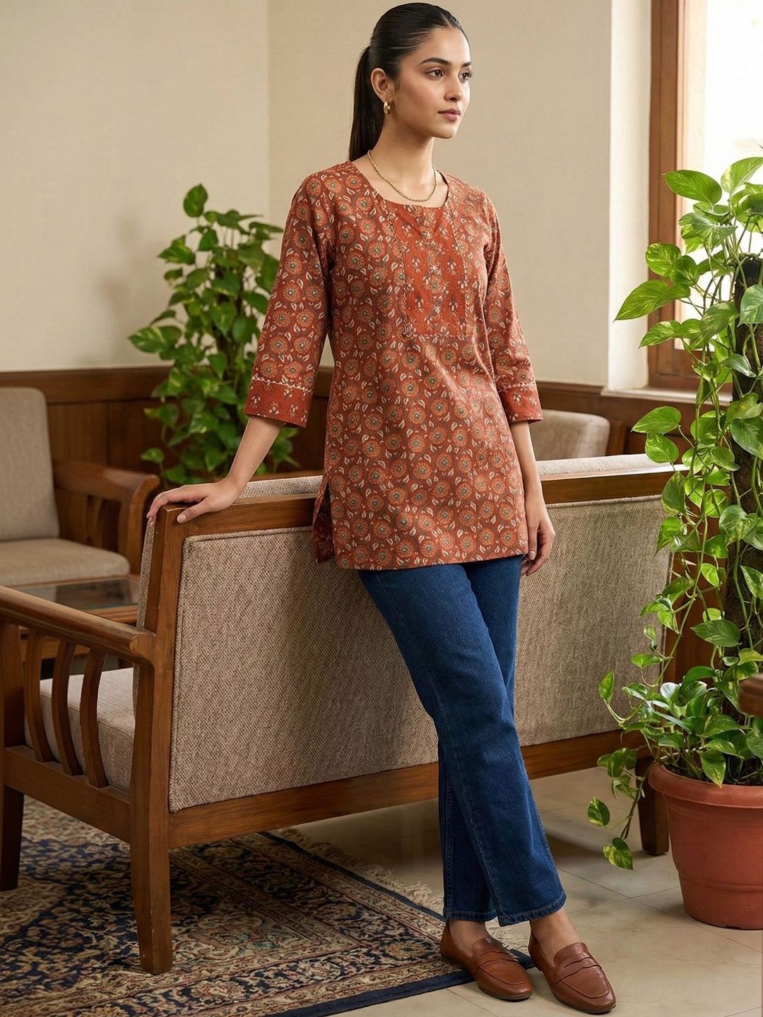 Merira Floral Printed Pure Cotton Kurti-image-37