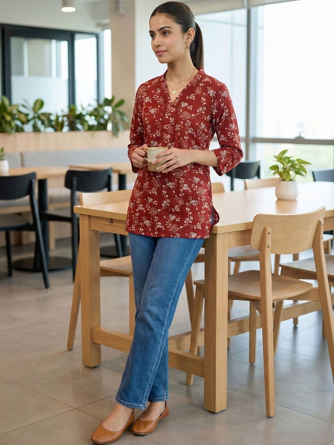 Merira Floral Printed Pure Cotton Kurti-image-41