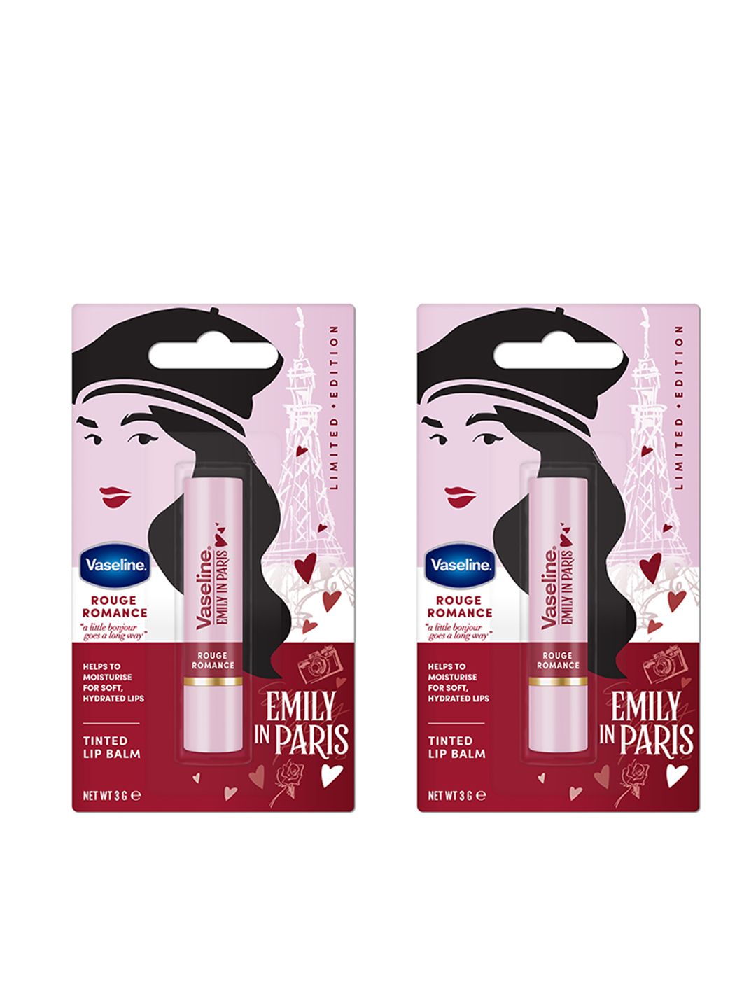 Vaseline Set of 2 Emily in Paris Limited Edition Lip Balm Stick 3g Each-Rouge Romance-image-12